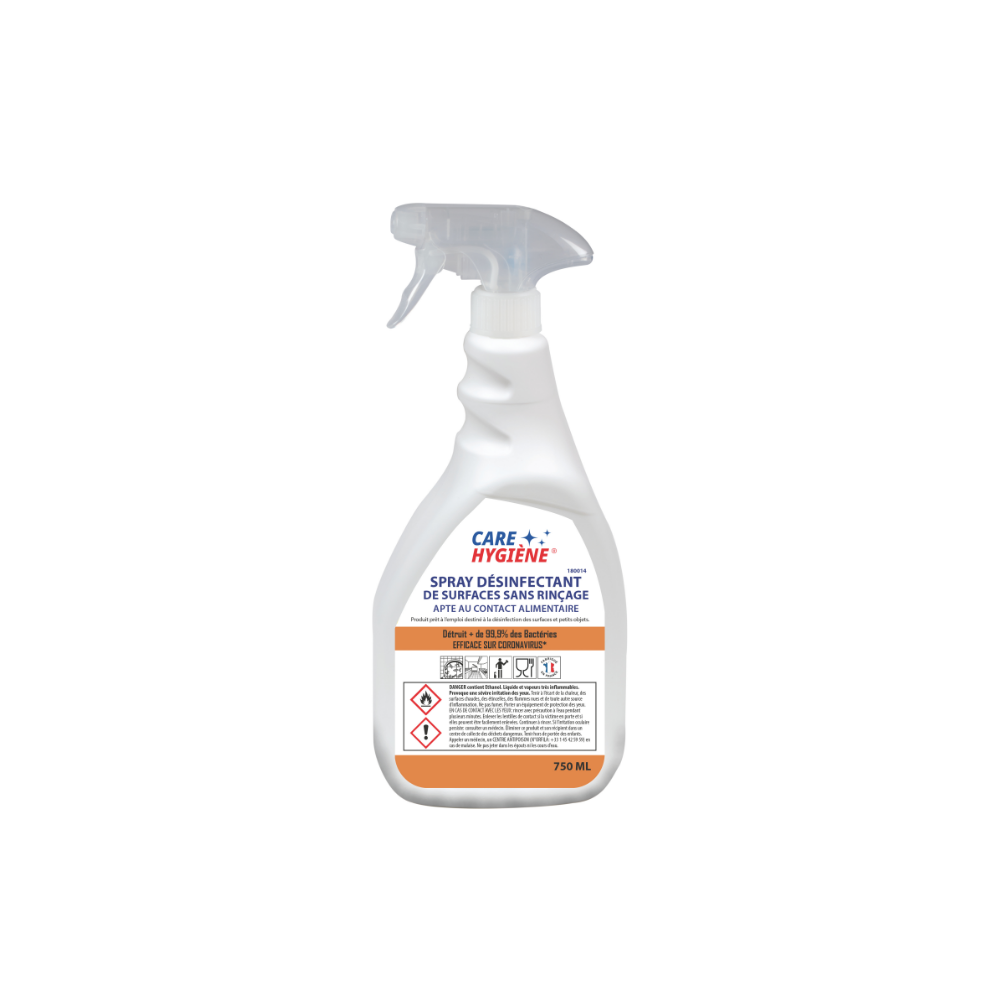 Spray Desinfectant De Surfaces Sans Rincage Care-Hygiene 750ml