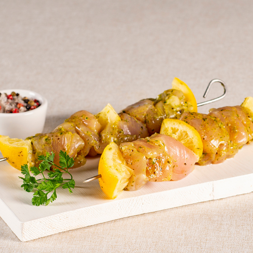 [002884] Brochette Filet Poulet & Citron, Pic Inox 150g Carton 20 Pieces